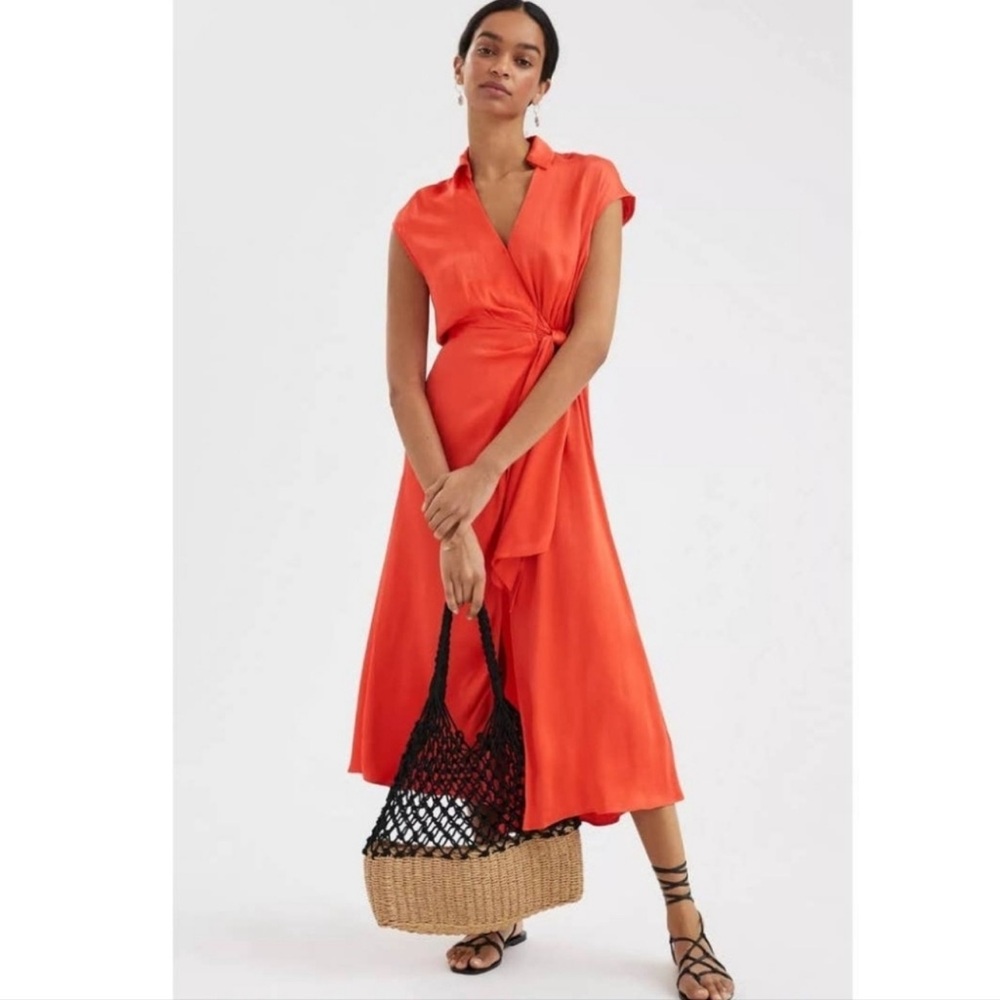 Anthropologie Maeve Orange Open-Back Wrap Midi Dress Size Small - Picture 1 of 13